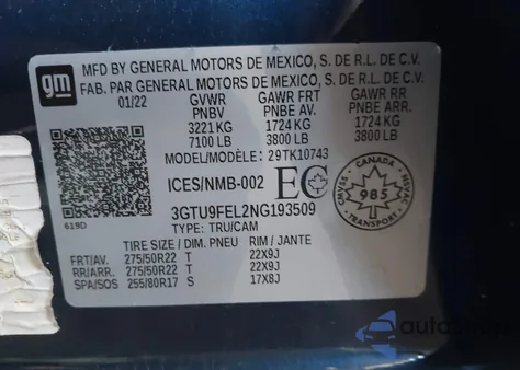 2022 GMC Sierra 1500 Limited 4Wd Short Box Denali/4Wd Standard Box Denali из США, поврежденный, VIN 3GTU9FEL2NG193509